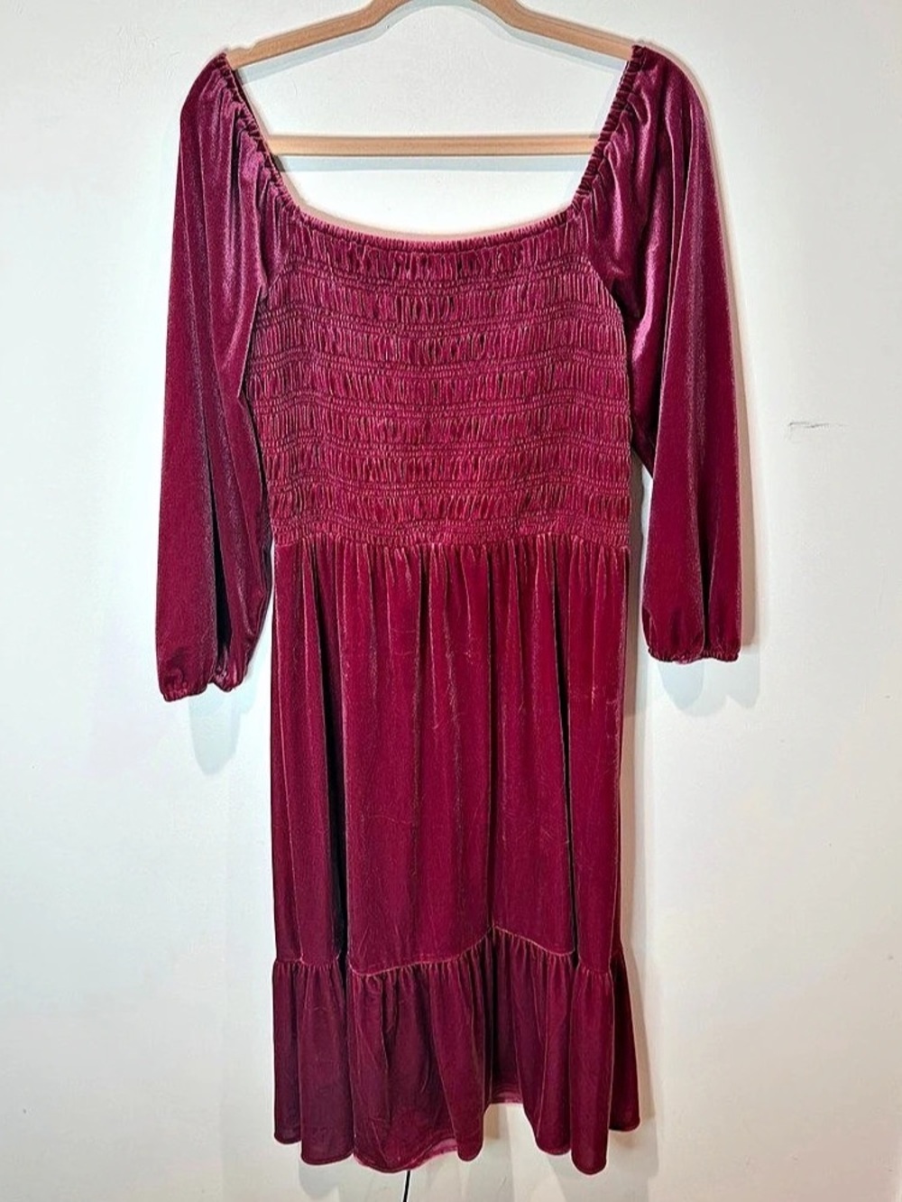 Lauren Conrad Smocked Long Sleeve Midi Dress in Purple Size Large